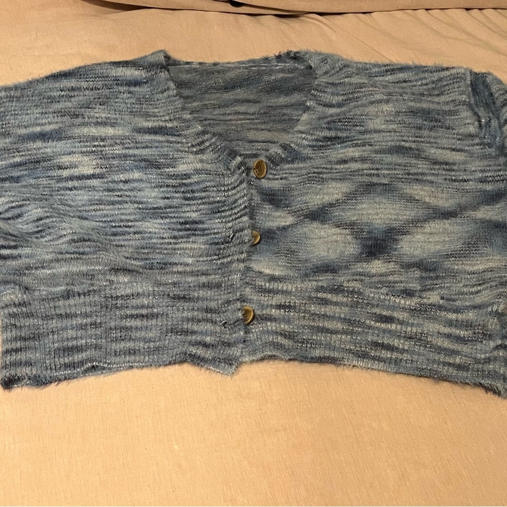 FP movement Blue Button-Up Women's Sweater with crop top/bralette included.